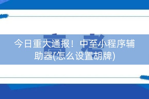 今日重大通报！中至小程序辅助器(怎么设置胡牌)