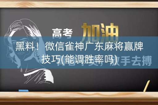 黑料！微信雀神广东麻将赢牌技巧(能调胜率吗)