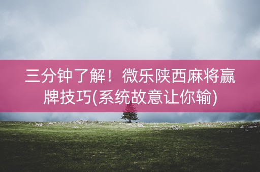 三分钟了解！微乐陕西麻将赢牌技巧(系统故意让你输)