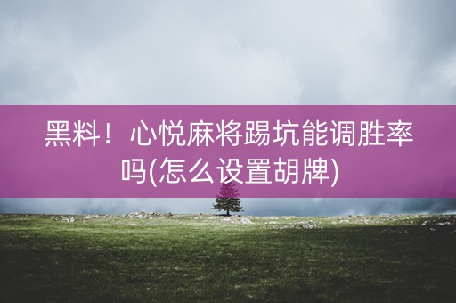 黑料！心悦麻将踢坑能调胜率吗(怎么设置胡牌)
