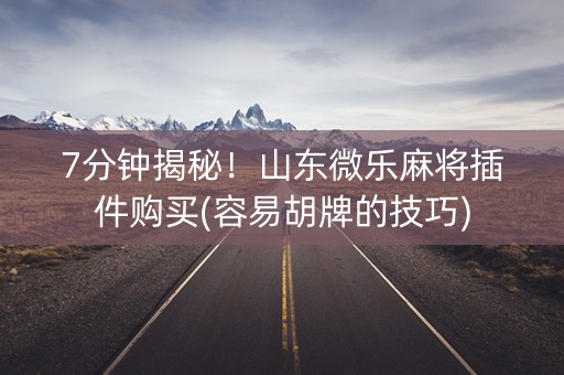 7分钟揭秘！山东微乐麻将插件购买(容易胡牌的技巧)