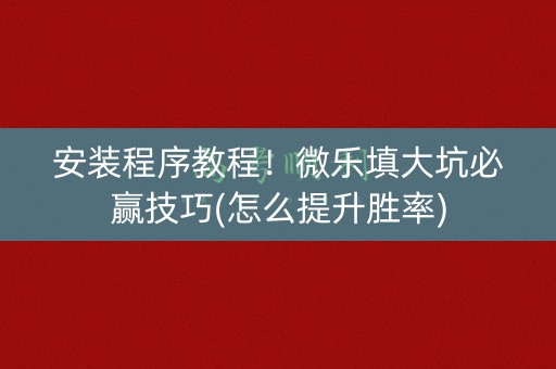 安装程序教程！微乐填大坑必赢技巧(怎么提升胜率)
