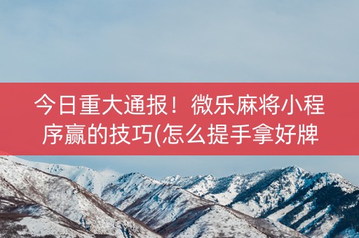 今日重大通报！微乐麻将小程序赢的技巧(怎么提手拿好牌)