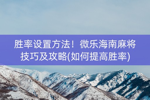 胜率设置方法！微乐海南麻将技巧及攻略(如何提高胜率)