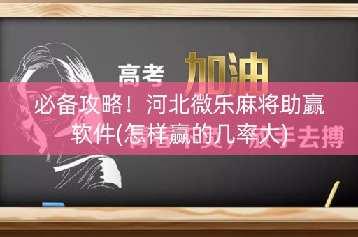 必备攻略！河北微乐麻将助赢软件(怎样赢的几率大)