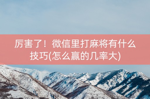 厉害了！微信里打麻将有什么技巧(怎么赢的几率大)