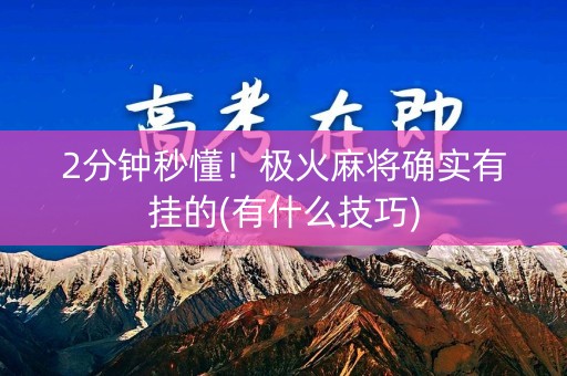 2分钟秒懂！极火麻将确实有挂的(有什么技巧)