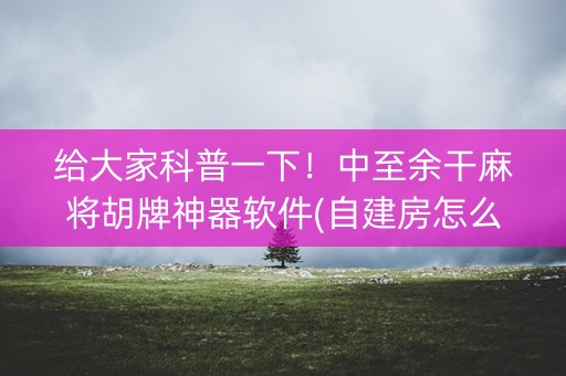 给大家科普一下！中至余干麻将胡牌神器软件(自建房怎么赢)