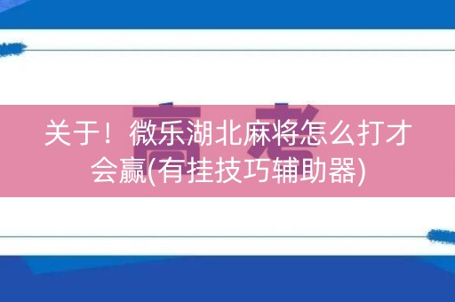 关于！微乐湖北麻将怎么打才会赢(有挂技巧辅助器)