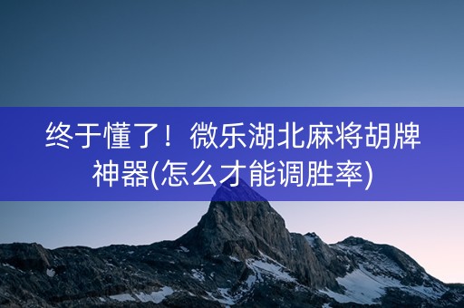 终于懂了！微乐湖北麻将胡牌神器(怎么才能调胜率)
