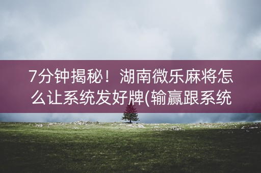 7分钟揭秘！湖南微乐麻将怎么让系统发好牌(输赢跟系统有关系吗)