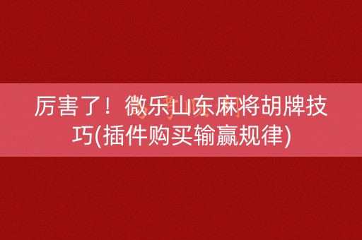 厉害了！微乐山东麻将胡牌技巧(插件购买输赢规律)