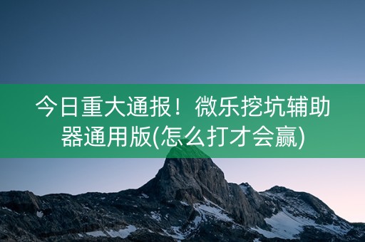今日重大通报！微乐挖坑辅助器通用版(怎么打才会赢)