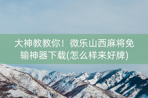 大神教教你！微乐山西麻将免输神器下载(怎么样来好牌)