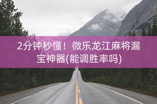 2分钟秒懂！微乐龙江麻将漏宝神器(能调胜率吗)