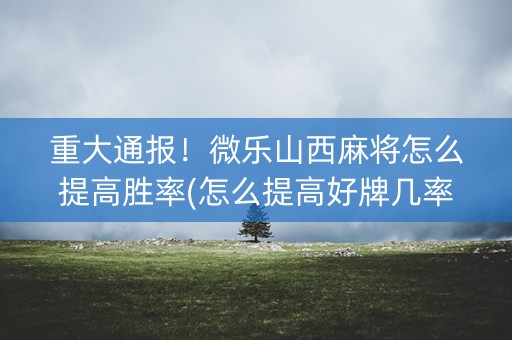 重大通报！微乐山西麻将怎么提高胜率(怎么提高好牌几率)