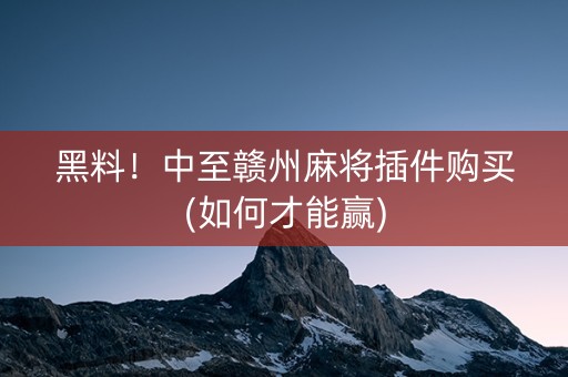 黑料！中至赣州麻将插件购买(如何才能赢)