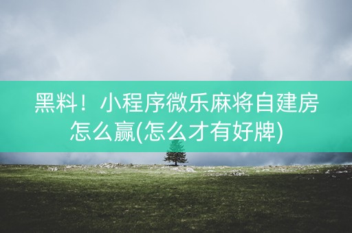 黑料！小程序微乐麻将自建房怎么赢(怎么才有好牌)
