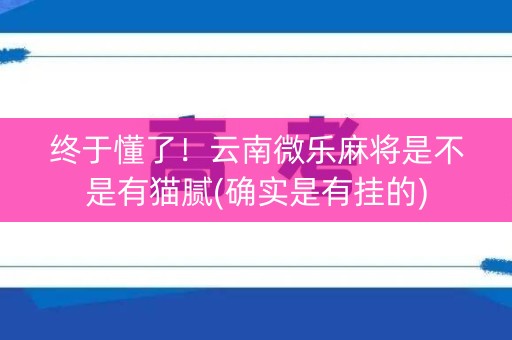 终于懂了！云南微乐麻将是不是有猫腻(确实是有挂的)