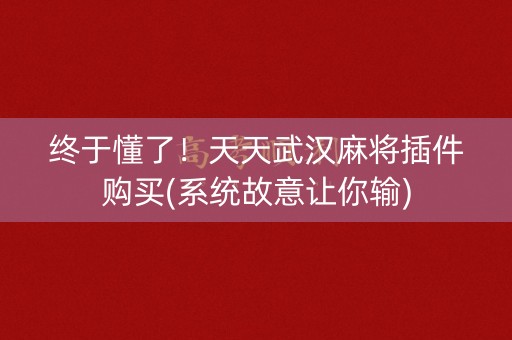 终于懂了！天天武汉麻将插件购买(系统故意让你输)