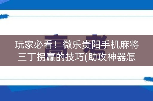 玩家必看！微乐贵阳手机麻将三丁拐赢的技巧(助攻神器怎么才会赢)