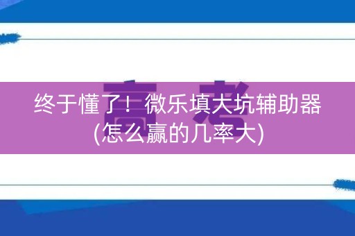 终于懂了！微乐填大坑辅助器(怎么赢的几率大)