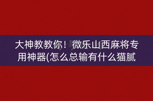 大神教教你！微乐山西麻将专用神器(怎么总输有什么猫腻)