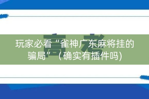 玩家必看“雀神广东麻将挂的骗局”（确实有插件吗)