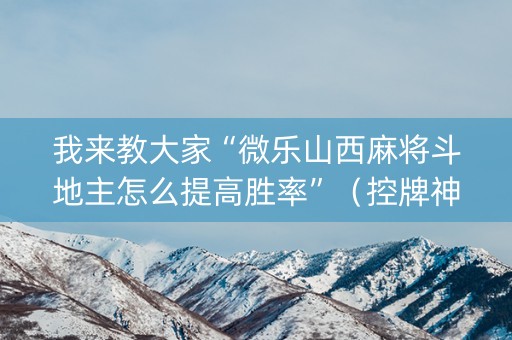 我来教大家“微乐山西麻将斗地主怎么提高胜率”（控牌神器)