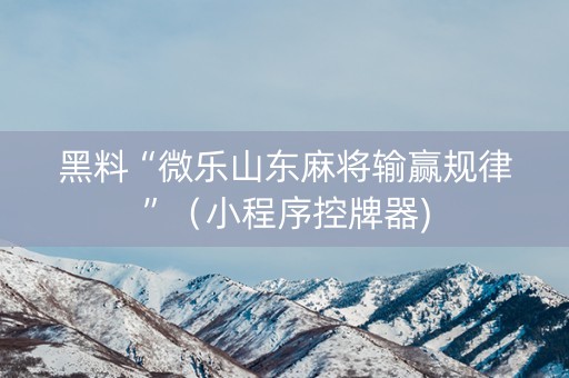 黑料“微乐山东麻将输赢规律”（小程序控牌器)