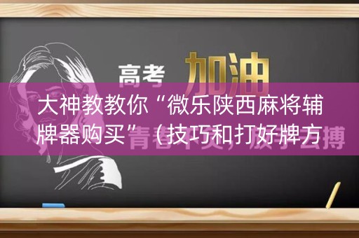 大神教教你“微乐陕西麻将辅牌器购买”（技巧和打好牌方法)