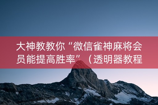大神教教你“微信雀神麻将会员能提高胜率”（透明器教程)