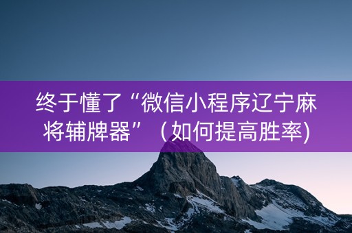 终于懂了“微信小程序辽宁麻将辅牌器”（如何提高胜率)