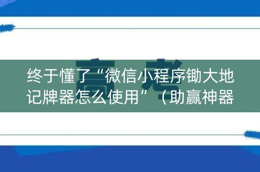 终于懂了“微信小程序锄大地记牌器怎么使用”（助赢神器购买)