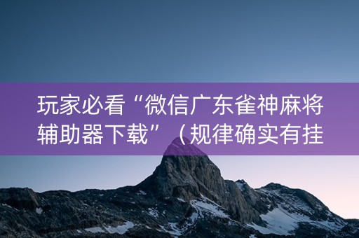 玩家必看“微信广东雀神麻将辅助器下载”（规律确实有挂)
