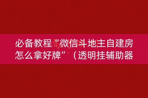 必备教程“微信斗地主自建房怎么拿好牌”（透明挂辅助器)