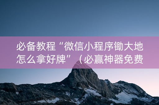 必备教程“微信小程序锄大地怎么拿好牌”（必赢神器免费安装)