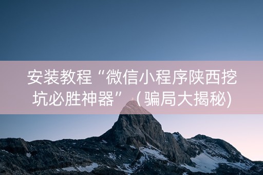 安装教程“微信小程序陕西挖坑必胜神器”（骗局大揭秘)