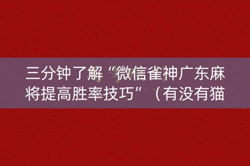 三分钟了解“微信雀神广东麻将提高胜率技巧”（有没有猫腻)