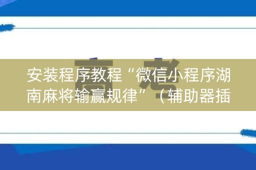 安装程序教程“微信小程序湖南麻将输赢规律”（辅助器插件)
