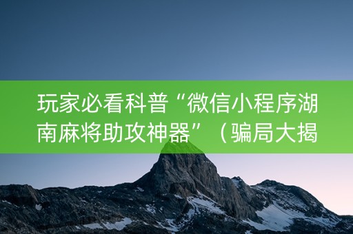 玩家必看科普“微信小程序湖南麻将助攻神器”（骗局大揭秘)