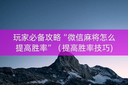 玩家必备攻略“微信麻将怎么提高胜率”（提高胜率技巧)