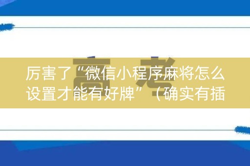 厉害了“微信小程序麻将怎么设置才能有好牌”（确实有插件吗)