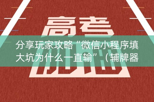 分享玩家攻略“微信小程序填大坑为什么一直输”（辅牌器插件购买)
