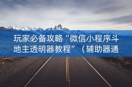 玩家必备攻略“微信小程序斗地主透明器教程”（辅助器通用版)
