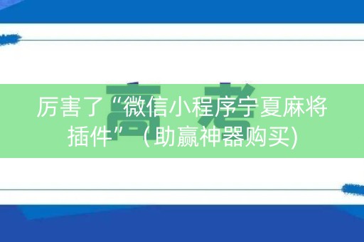 厉害了“微信小程序宁夏麻将插件”（助赢神器购买)