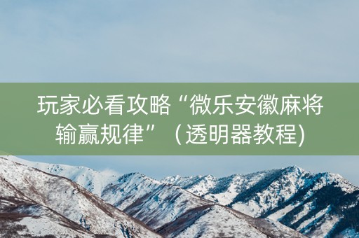 玩家必看攻略“微乐安徽麻将输赢规律”（透明器教程)