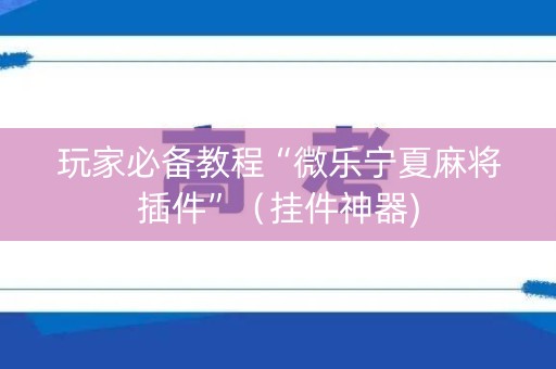 玩家必备教程“微乐宁夏麻将插件”（挂件神器)