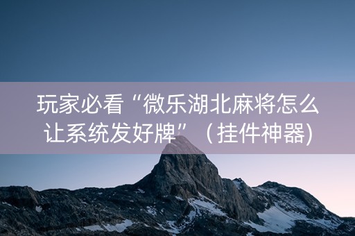 玩家必看“微乐湖北麻将怎么让系统发好牌”（挂件神器)