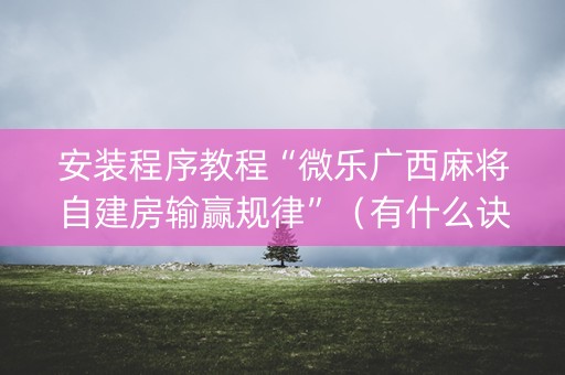 安装程序教程“微乐广西麻将自建房输赢规律”（有什么诀窍)